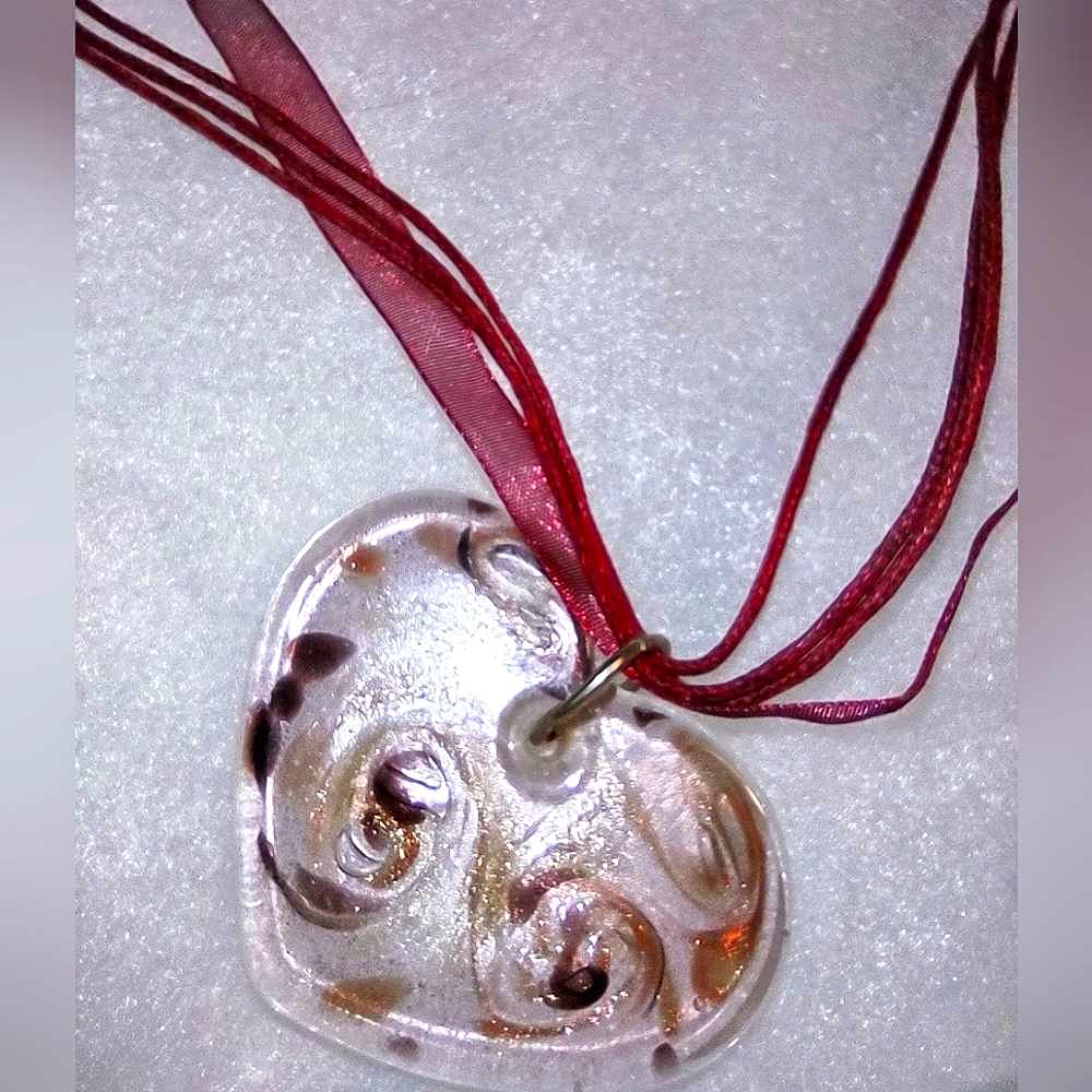 Murano Glass Swirl Fused Heart Necklace